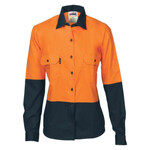 Womens HiVis Two Tone Cotton Long Sleeve Drill Shirt